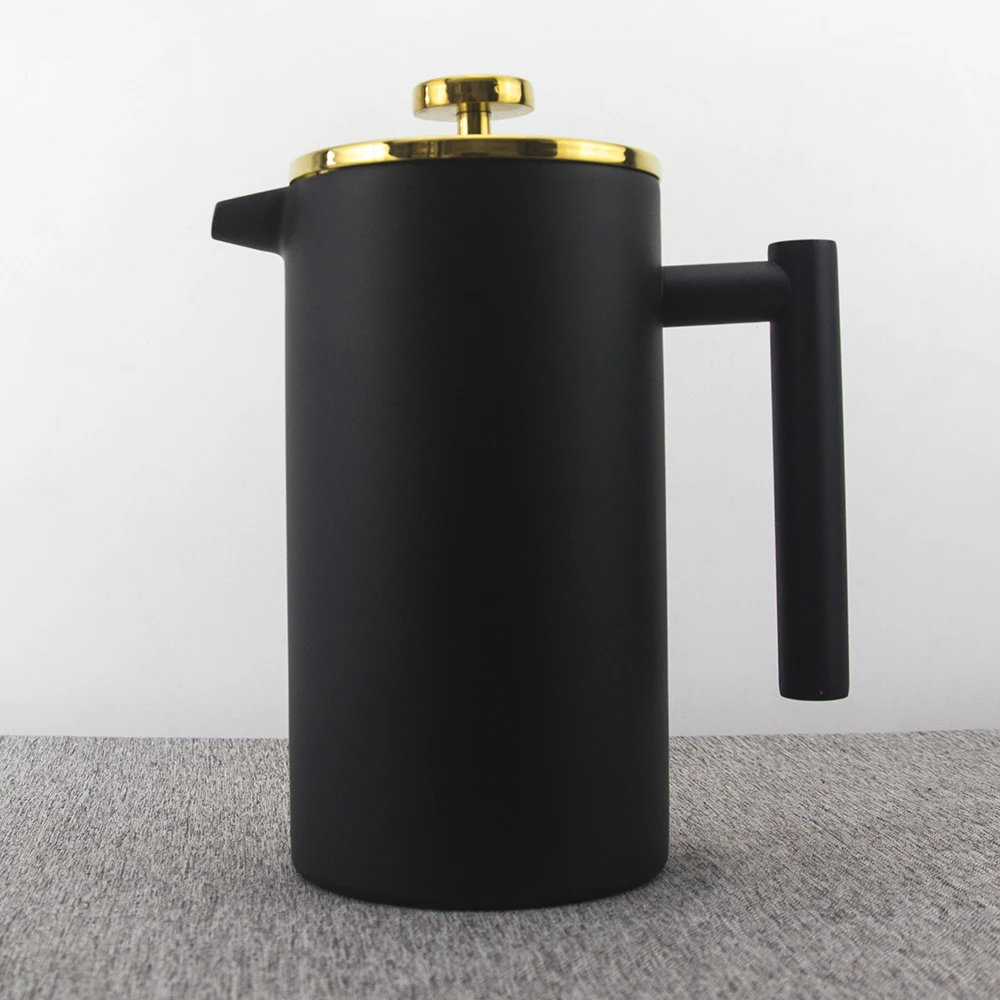 Matt Black Stainless Steel French Press Coffee Maker 18/10 Bonus Stainless Steel Screen (1000ML)