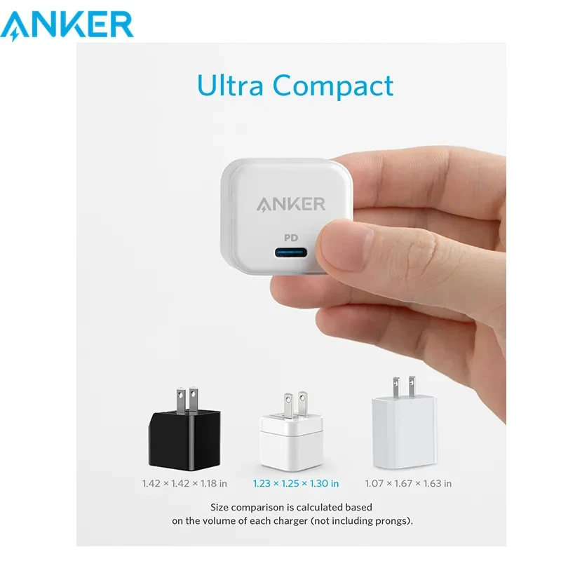 Original Anker PowerPort III 20W Cube Fast USB Type C Charger Foldable Plug The Powerful Foldable Charger for Phones Tablets