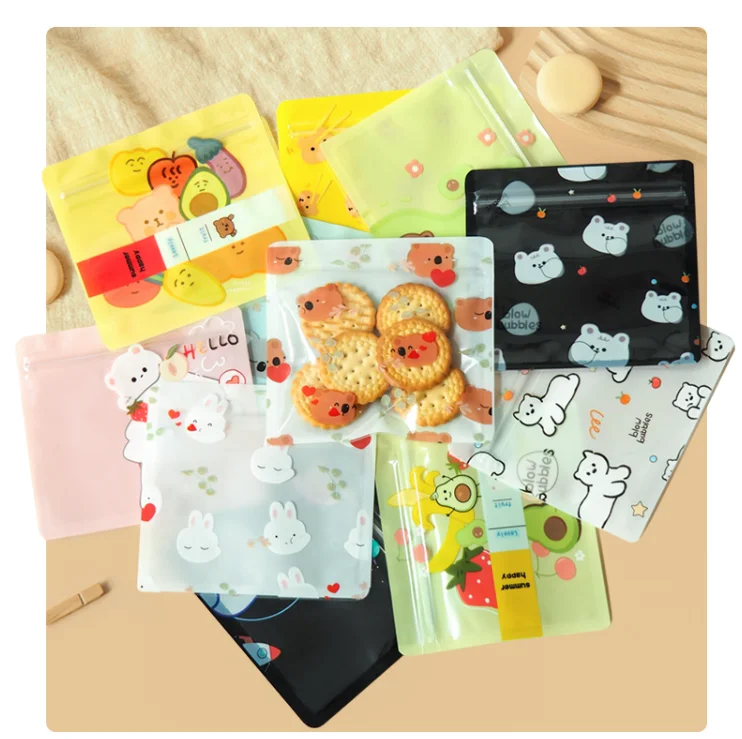 RTS Pre-printed Various Design 3 Side Seal Flat Ziplock Square 10x10 13x13 Cute Plastic Small Little Mini Pouch Bag Packet