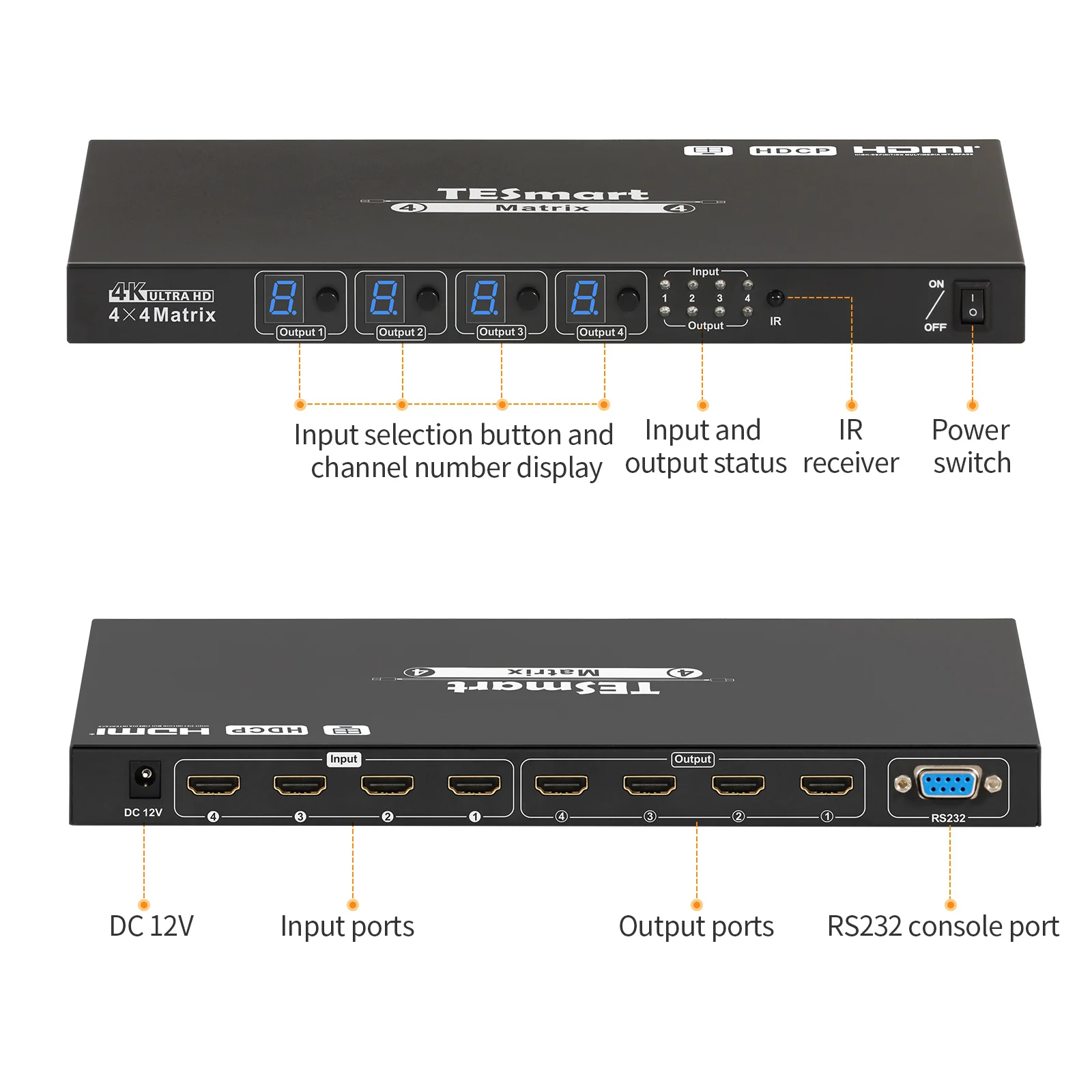 TESmart OEM 4X4 Video Matrix Switcher 4 in 4 out Matrix Support RS232 EDID Management PAP Mode Quad multi Viewer HDMI Matrix