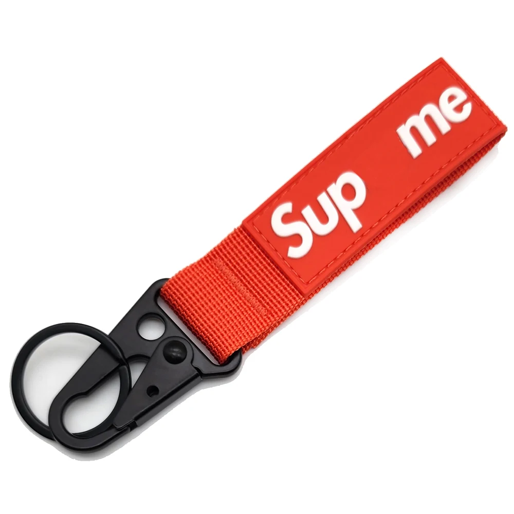 YYX JDM Accessories Custom Logo Nylon Ribbon Rubber Keychain Metal Hooks Motorcycle Keychain