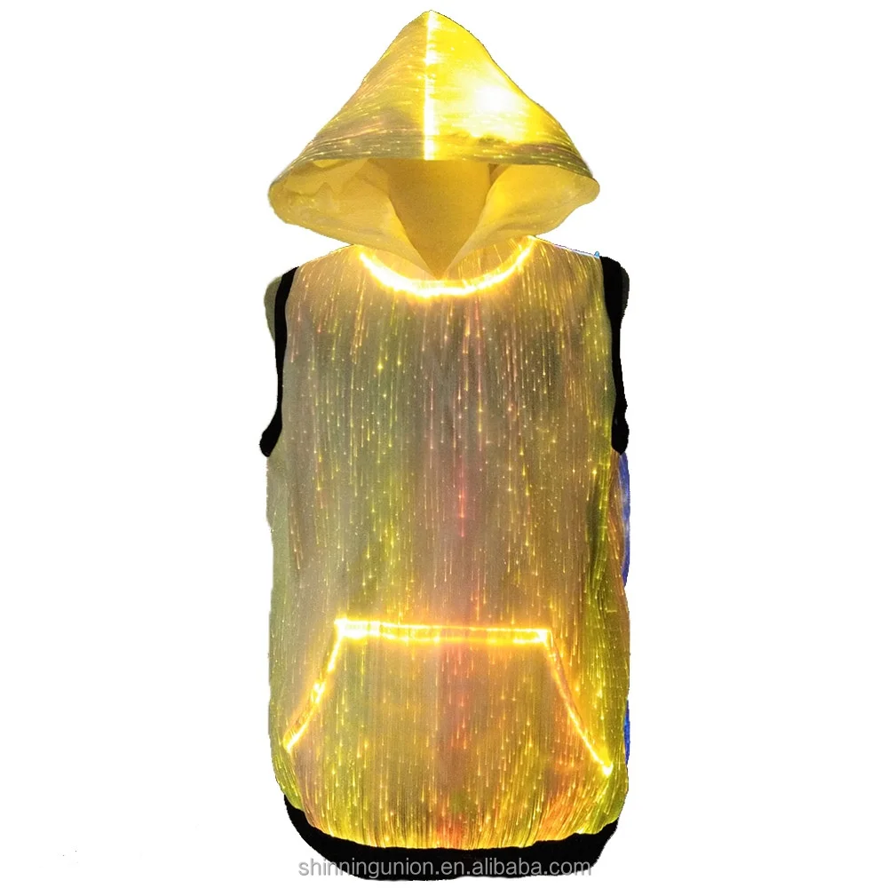 LED Light Hoodie - Fiber Optic Light Up Luminous RGB LED Hoodie Clothing - Sleeveless Pullover Party Hoodies for Adult Men Women