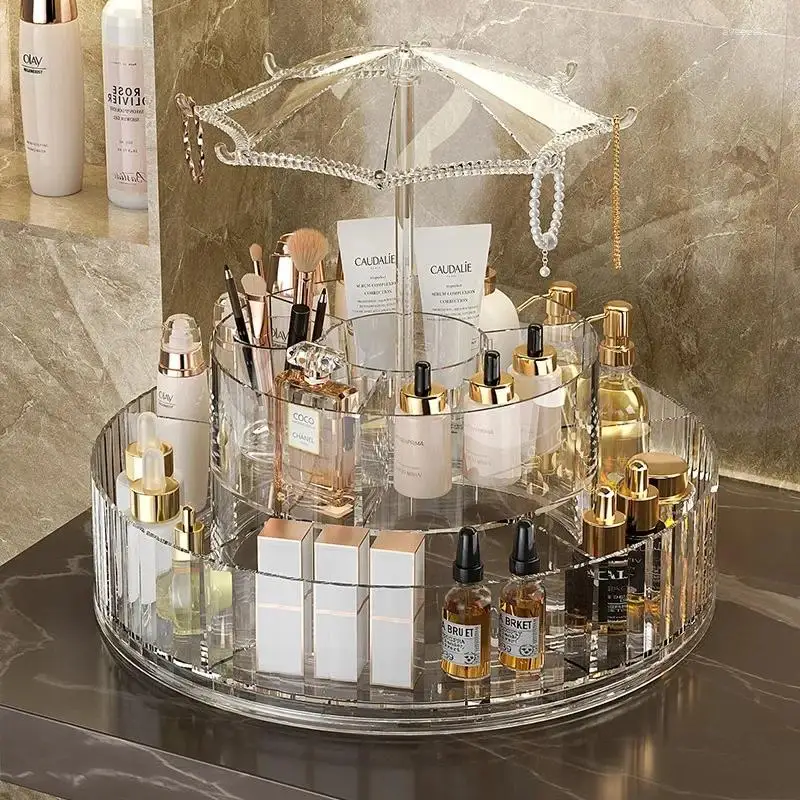 Luxury Makeup Organizer Dresser Shelf Large Capacity Skincare Eyebrow Lipstick Boxes Transparent Desktop Cosmetics Storage Racks