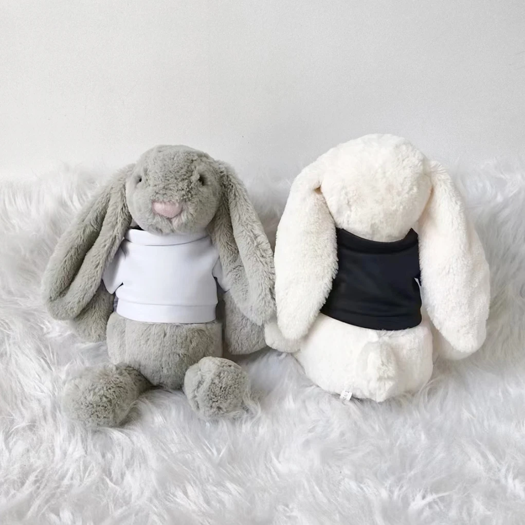 40CM Wholesale Cute fluffy soft cartoon stuffed animals long ear rabbit plush toy custom logo plush bunny with T-shirt
