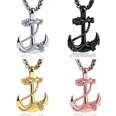 Fashion Hip Hop Stainless Steel Viking Anchor Chain Cross Pendant Necklaces For Man Gift