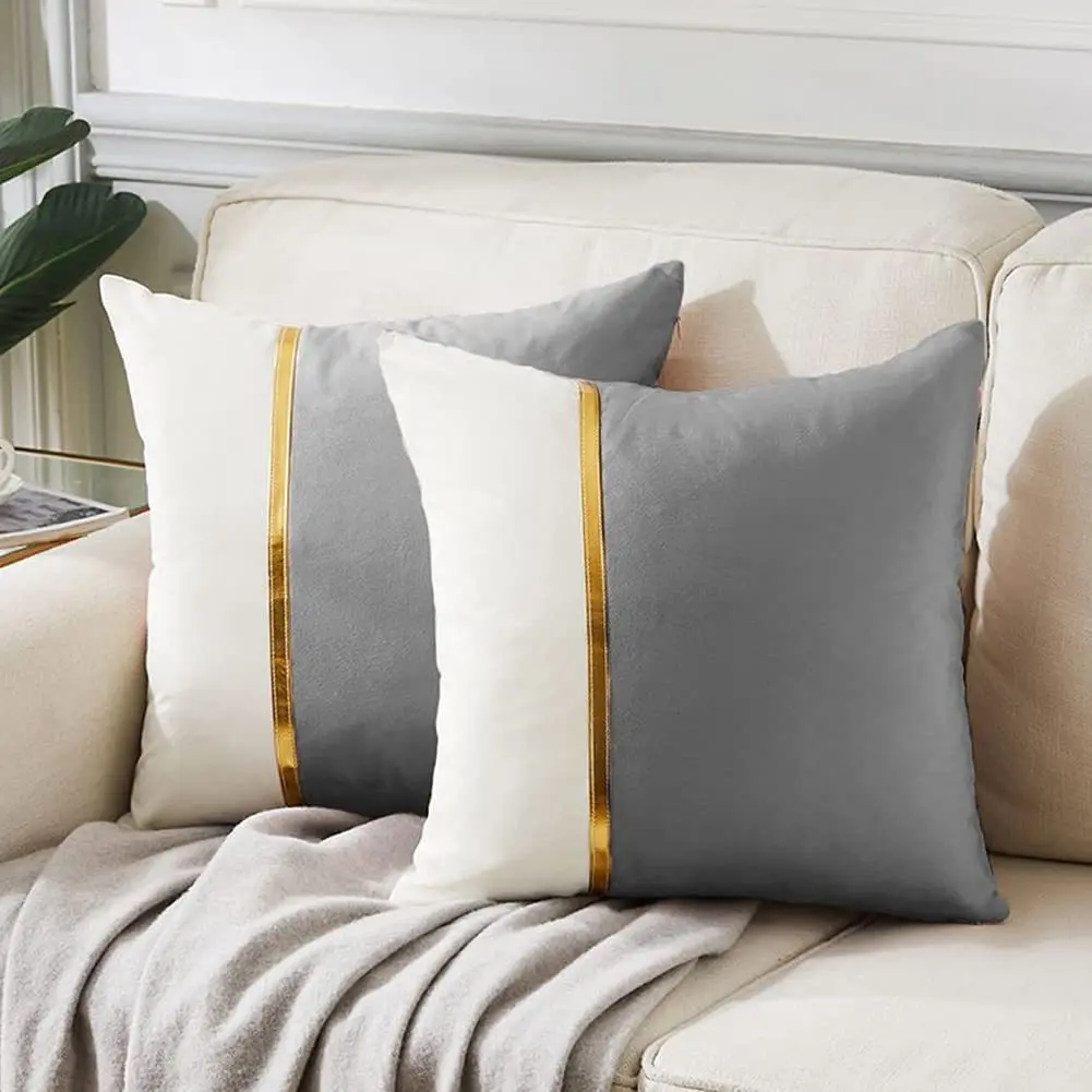 Soft Velvet Pillow Covers Patchwork Gold Tape two-color Stitch Cushion Cover Dutch Velvet Amazon Nordic Style Cushion Cover