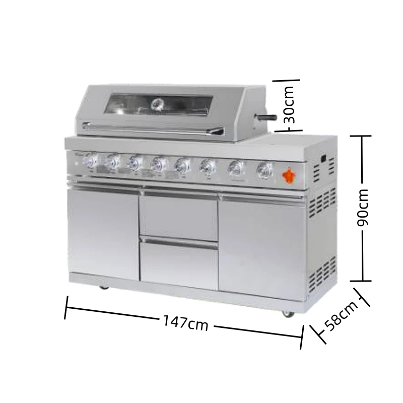 6+1 Burners Barbecue Grill With Side Burner Cabinet Modern Integral Modular Outdoor Kitchen Stainless Steel BBQ Grills Cabinets