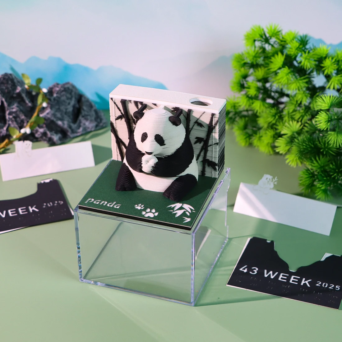 Novelty Stationery Gift Panda 3D Model 2025 Calendar Animal 3D Paper Notes Cube Weekly Calendar Cute Memo Pad With Gift Box