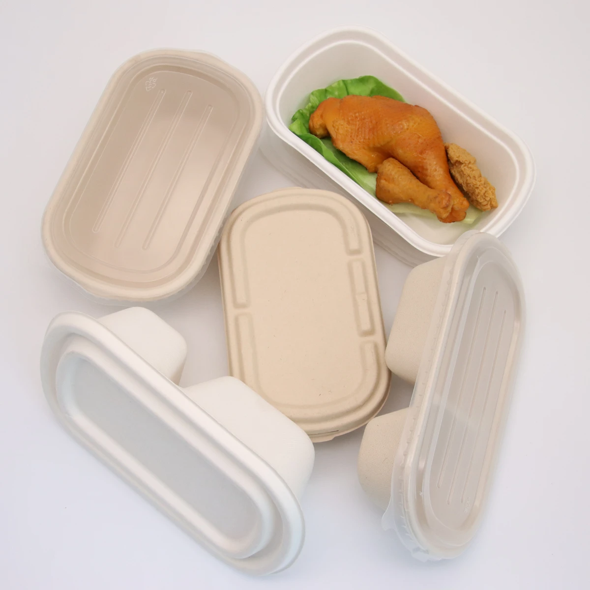 Disposable biodegradable sugarcane bagasse takeaway lunch container packaging fast  food boxes with lid