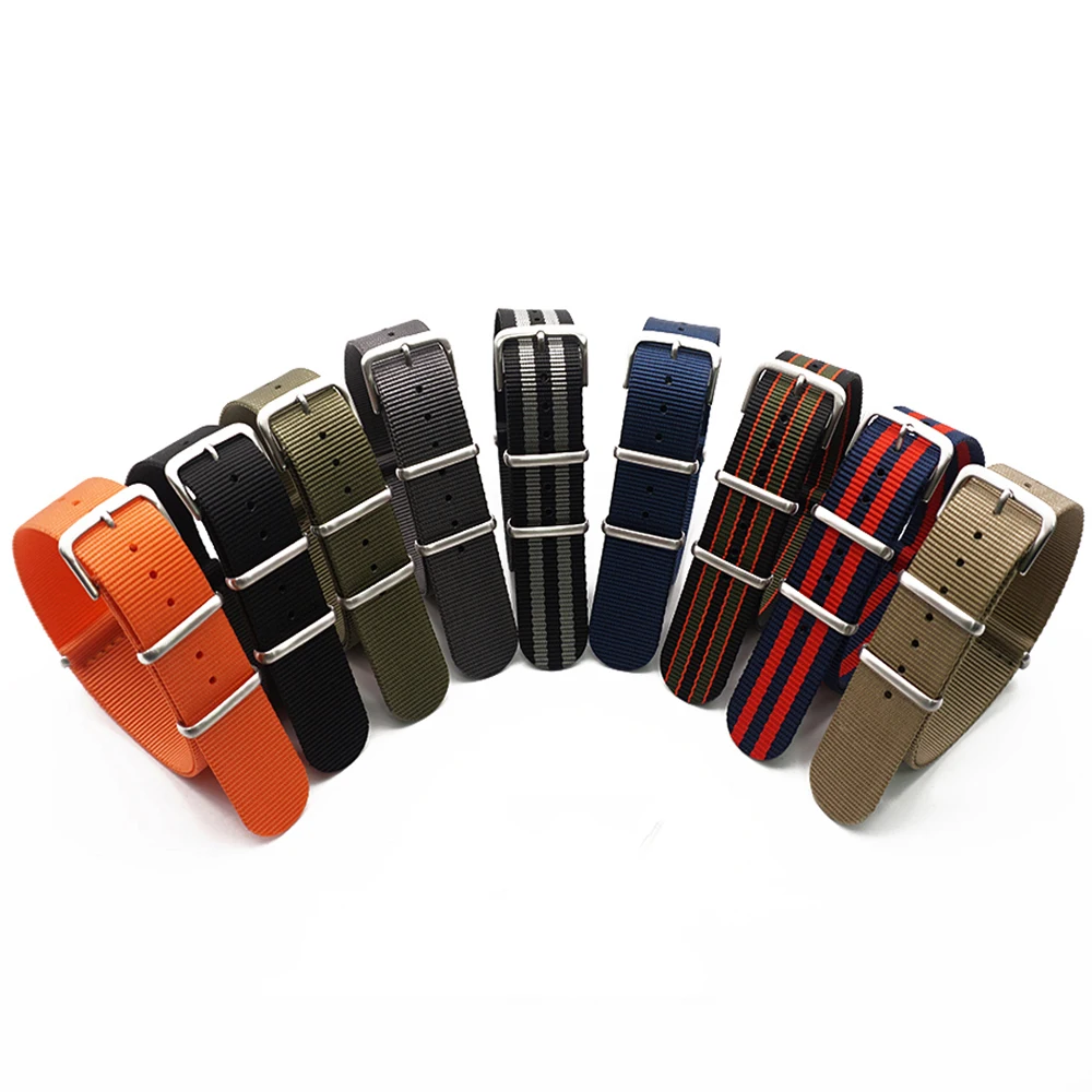 Nylon strap adjustable band18mm20mm22mm Fiber braided loop watch band Ribbed Watch Strap High density rib