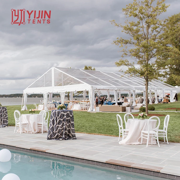 Large 15m x 20m Transparent PVC Frame Wedding Tent Heavy Duty Aluminum 150 People Fashionable Party Tents Exhibition Warehouse