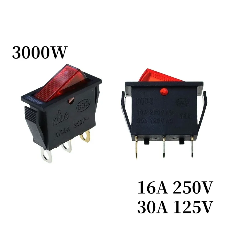 Кромкопереключатель KCD3 3000 Вт 18A 250V 20A 125V 3Pin 2-контактный выключатель с красным светом электрический горячий горшок