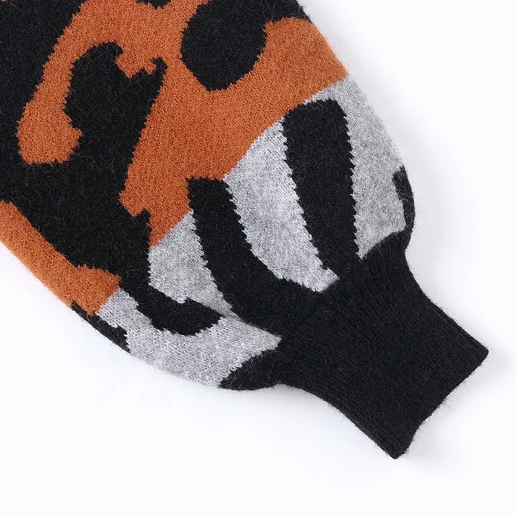 2022 new fashion leopard sweater v neck loose casual pullover sweater for women