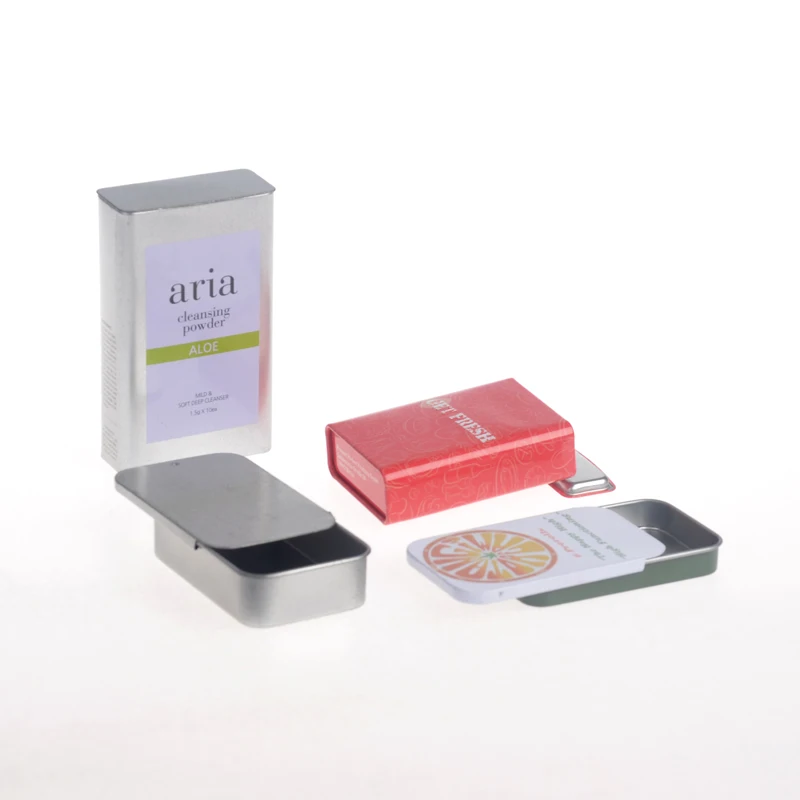 Rectangular chew gum candy mint cigarettes tin box with hinged lid