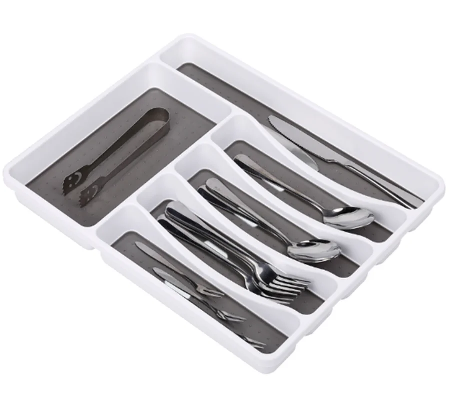 6 Compartment Plastic Cutlery Holder Tray Utensil Drawer Organiser With Nonslip Design