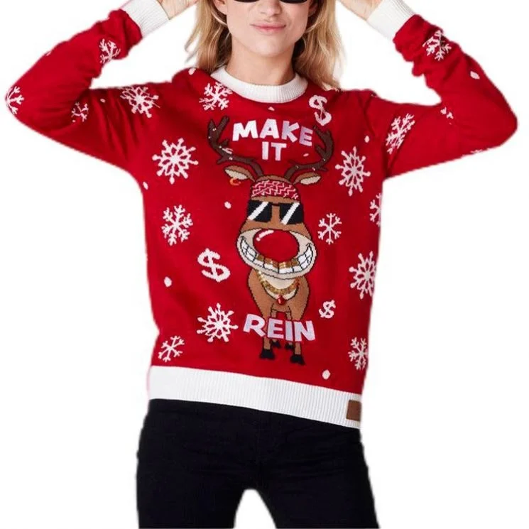 Wholesale Custom 2024 New Unisex Ugly Deer Knit Light Jacquard Pattern Funny Christmas Led Knitted Pullover Sweater