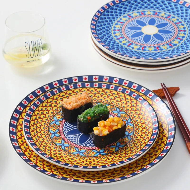 2023 Colorful Dinner Dish Round Plates Porcelain Ceramic Dinnerware Plate