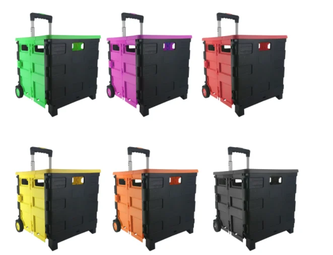 Popular Folding Trolley Plastic Shopping Go-Cart