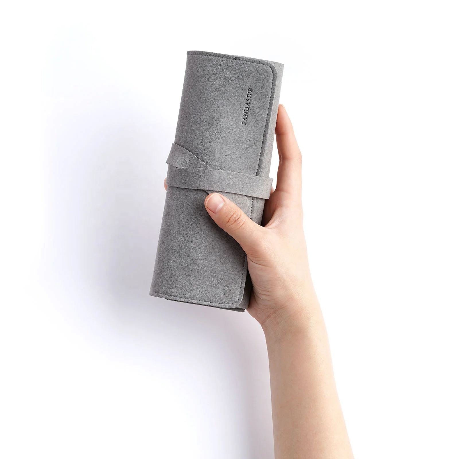 PandaSew Custom Logo Luxury 14mm Microfiber Travel Jewelry Organizer Case Roll Foldable Portable Jewelry Pouch