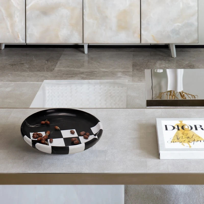 Luxury marble round fruit tray can be customized, household living room desktop storage tray, dessert dry fruit snack tray