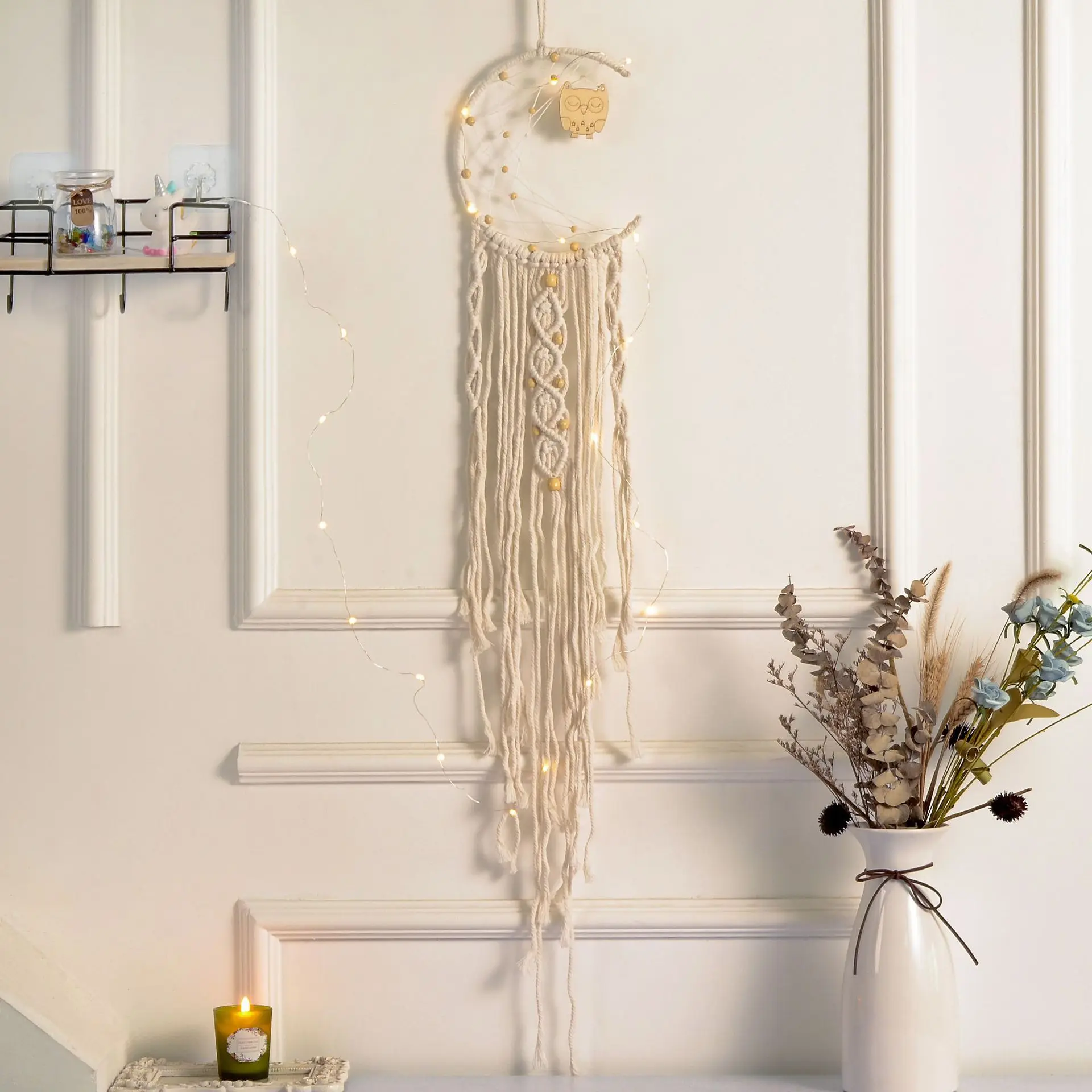 Cross-border cotton thread Five-pointed star moon lamp tapestry hand-woven wall decoration room decoration home furnishings