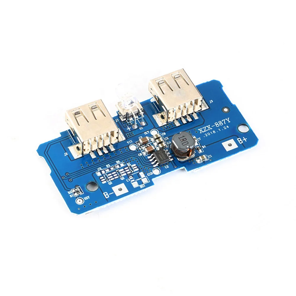 Dual Micro USB 3.7V to 5V 2A Mobile Power Bank DIY 18650 Lithium Battery Charger PCB Board Boost Step Up Module With Led