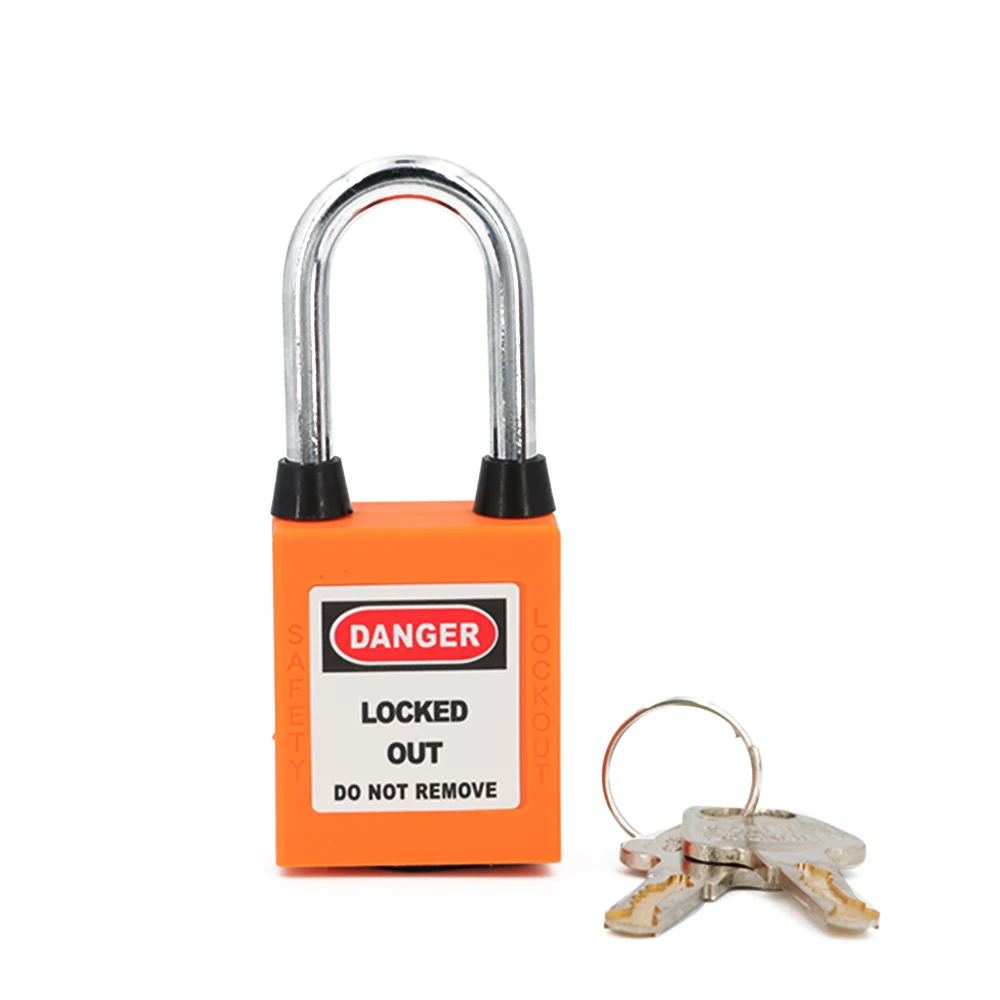 
High safety Nylon steel 38 mm long lock safety lock isolation Lockout Insulated Orange plastic padlock 