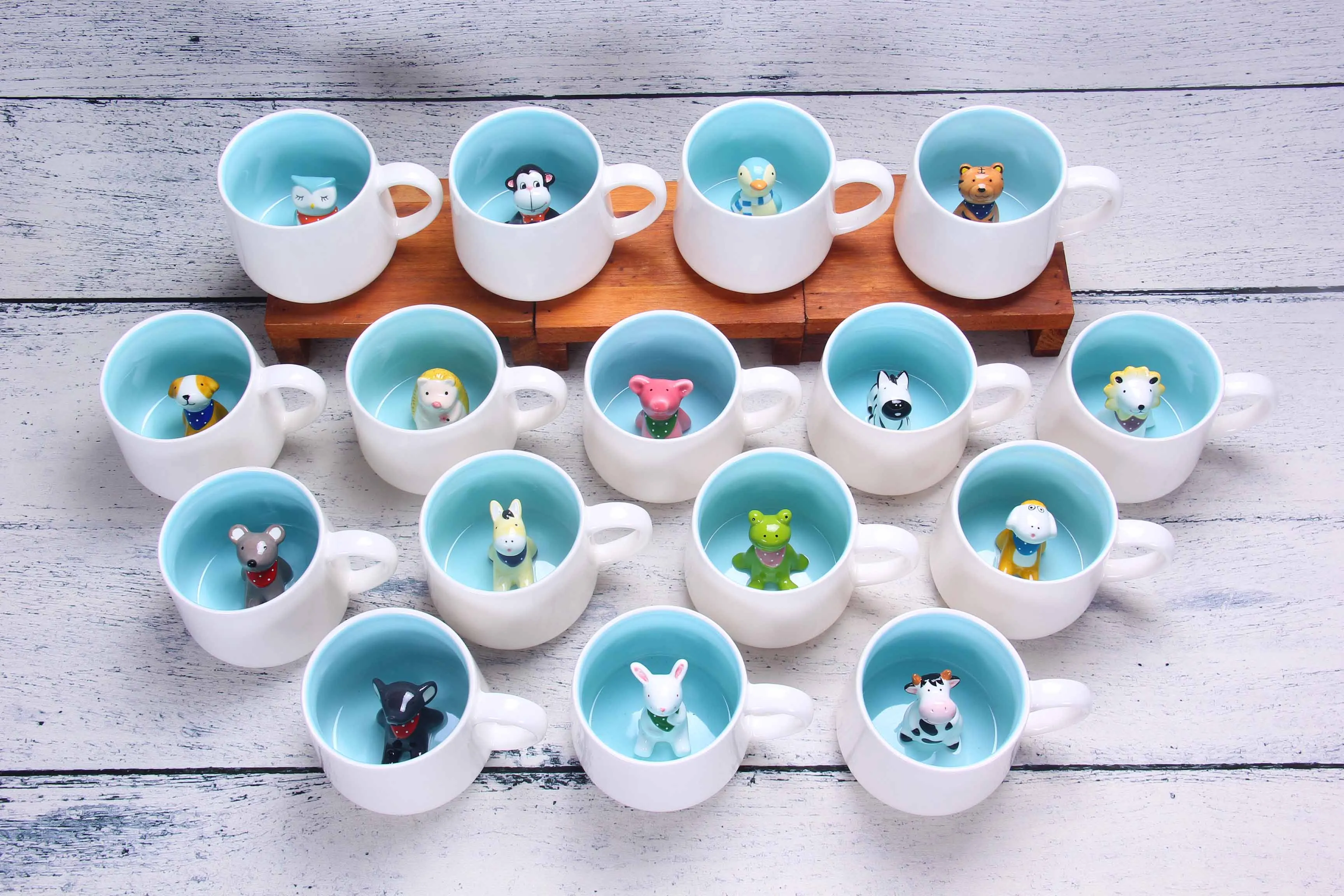 Custom small gift surprise coffee mug ceramic hidden animal Dog Cow Frog milk mug for kids