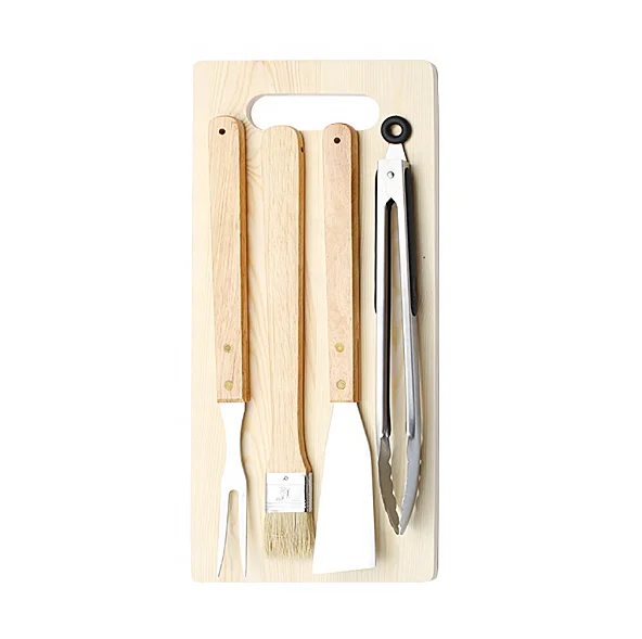 
Wood handle piece tool suit kitchen ware match with stainless steel food tong & cutting board 