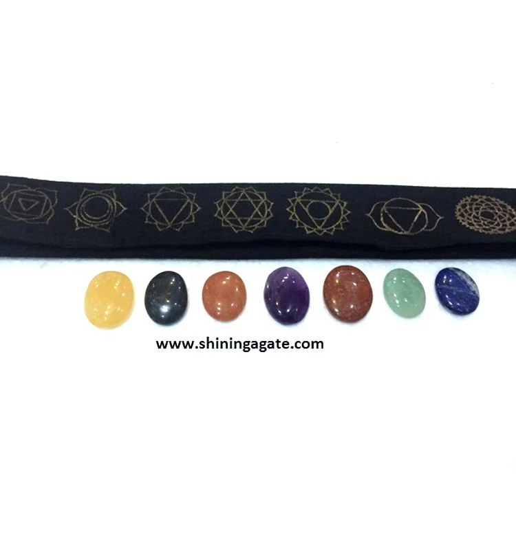 Чакра, простой Овальный набор с кошельком, оптовая продажа, набор чакр, агат, камень, чакра, лечебный набор