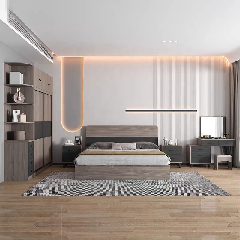 Factory Wholesale Furnishing Vacation Hotel Furniture Apartment1.8M Large King Size Bedroom Bedding Set Double Bed