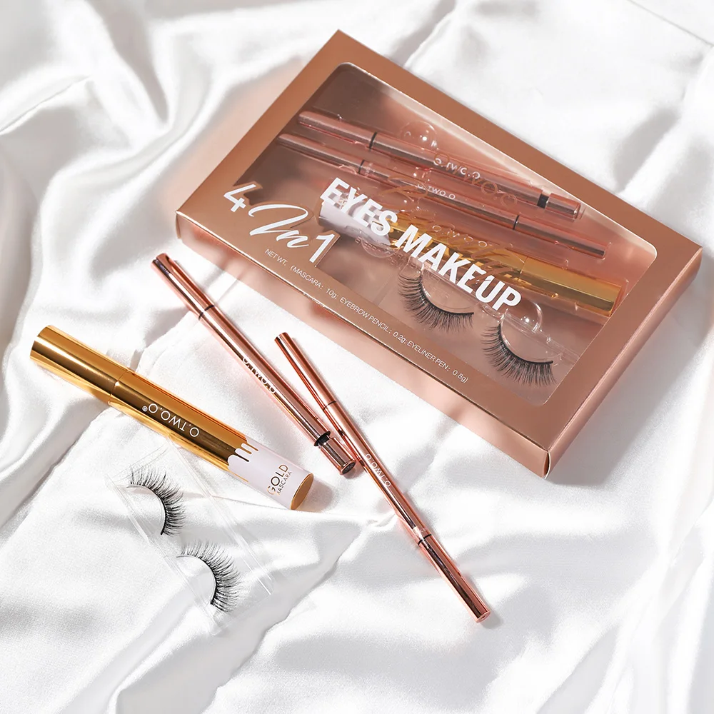 O.TWO.O Long Lasting Thick Curling Mascara Eyebrow Pencil Eyeliner Eyelash 4 in 1 Eyes Makeup Set