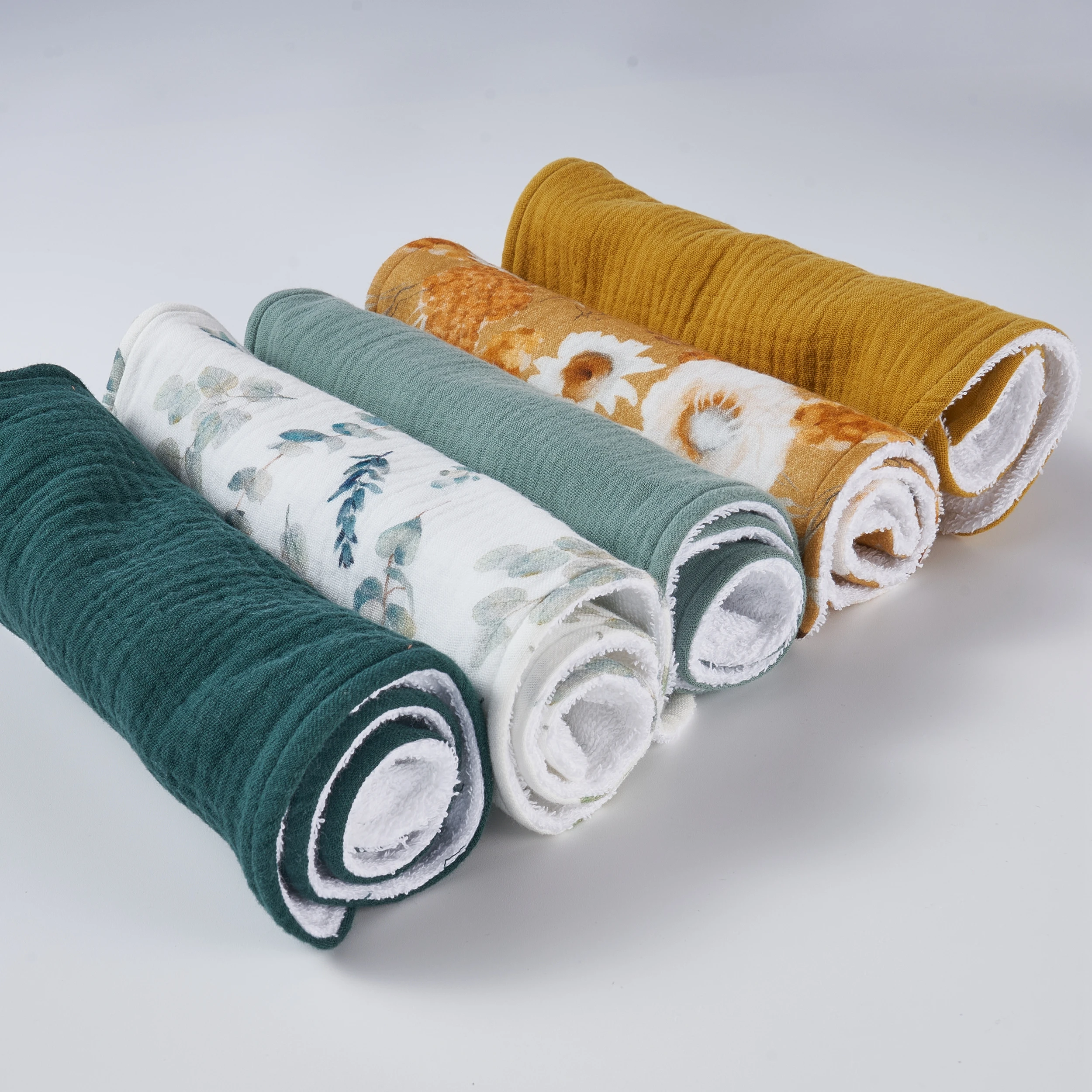 Customized design floral print absorbent but soft organic cotton 6 layer gauze newborn baby muslin burp rag cloth