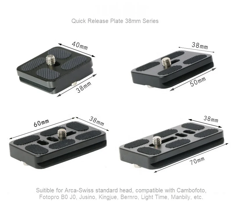 Black Aluminum Universal Quick Release Plate PU Series 38mm Width Compatible with PU-50 for Tripod Ball Head Monopod DSLR Camera