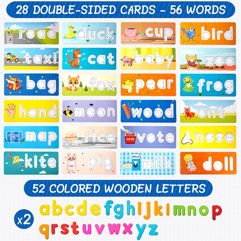 2022 Hot on Amazon Wooden spelling word game English learning flash card  English teaching aids for children to learn
