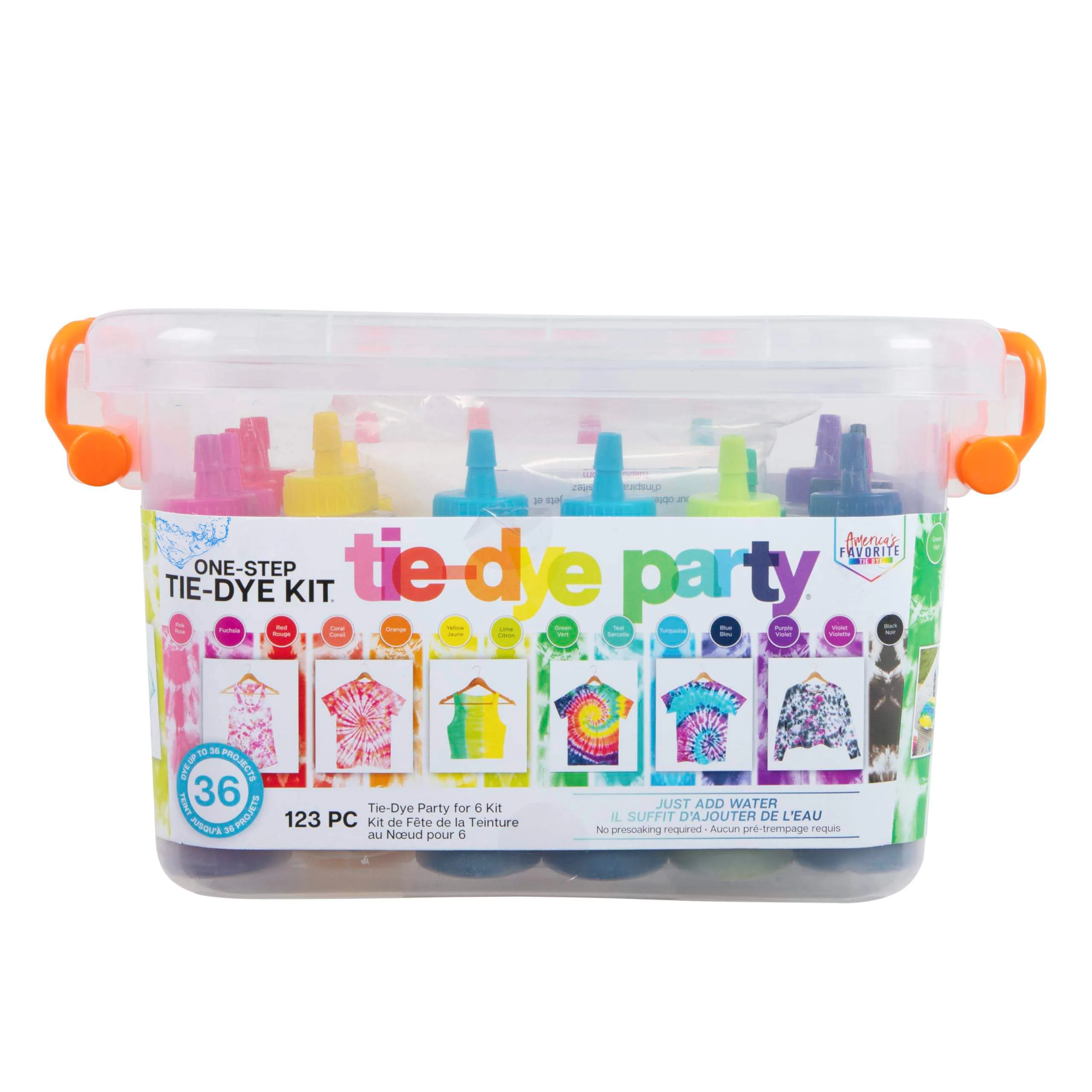 One-Step Tie-Dye Party, 18 Pre-Filled Bottles, Creative Group Activity, All-in-1 Fashion Design Kit, 1 Pack, Rainbow