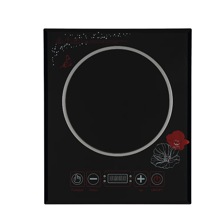 Beautiful Appearance Blaci Crystal Glass Single Free Zone Portable High Power Plastic Housing Material Induction Cooker for Home