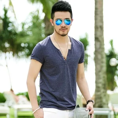 Wholesale OEM summer v neck white t shirt for men