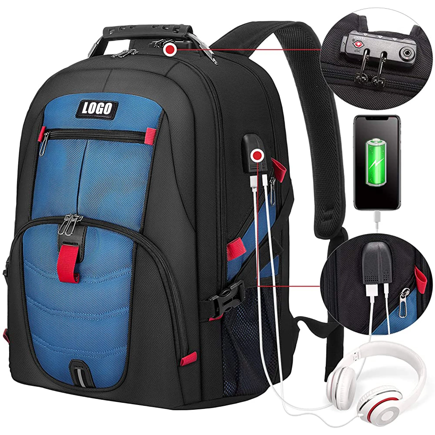new arrival factory directly supply large capacity camping backpack with usb charge port collapsible anti theft backpack