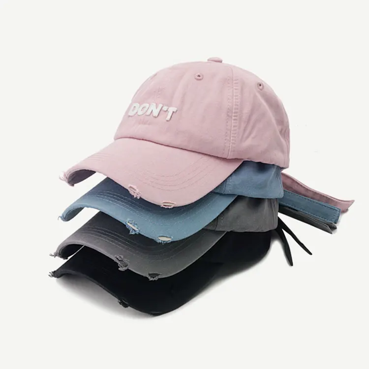 
Manufacture Custom Embroidery Logo 100% Cotton 6 Panel Unstructured Distressed Baseball Cap Dad Hat 