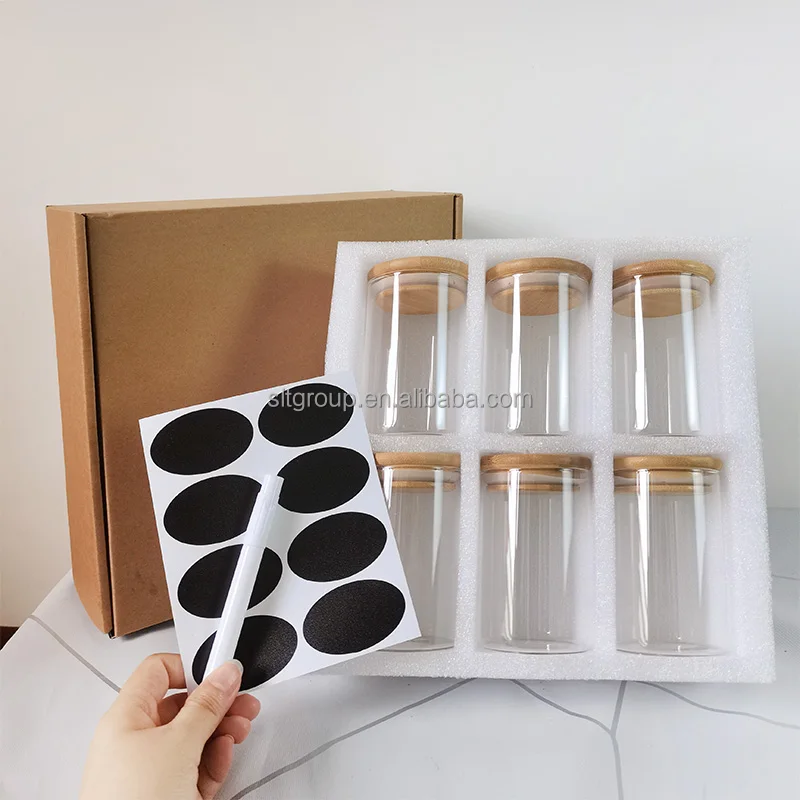 set of 6 square glass jar clear canister for spice season salt sugar pepper