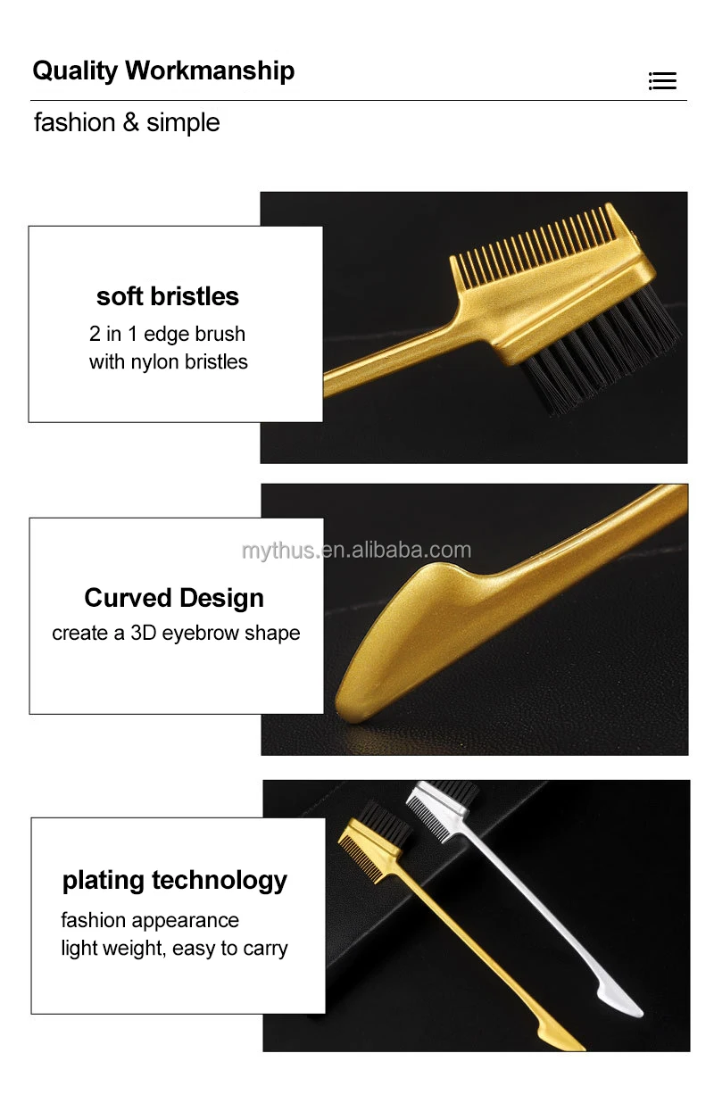 Three Double Sided Gold Edge Brush New 3 In 1 Edge Control Brush Hair Comb Eyebrow Brush Smooth Comb Bulk Wholesale For Curly