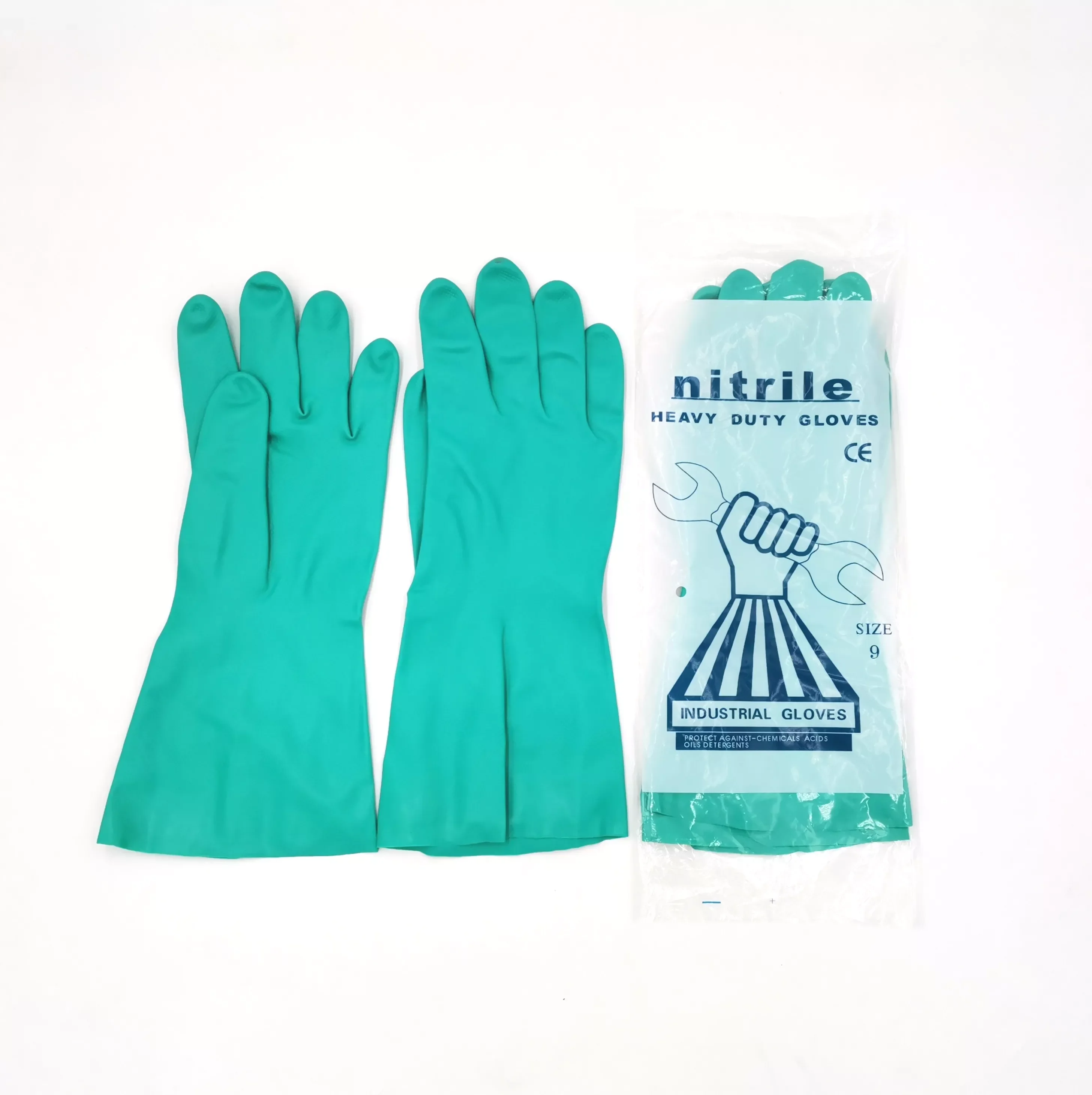 Custom logo green waterproof oil acid resistant industrial gloves hand protection industrial nitrile gloves