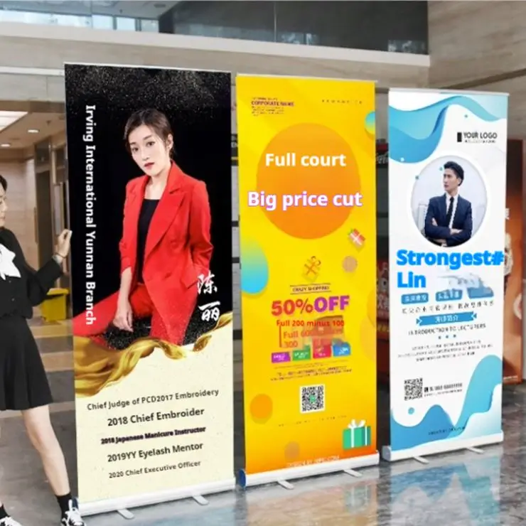 Roll Up Displays Advertising Banner Stand Rollup Standee Aluminum Roll Screen Stand Retractable Banners