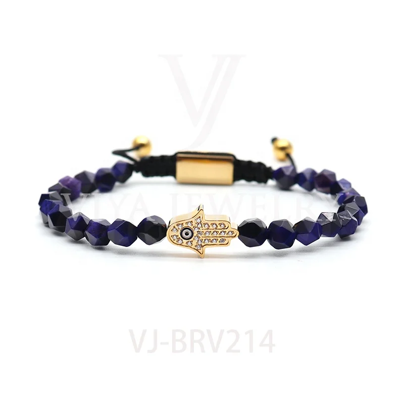 New Arrival Hamsa Beaded Bracelet Customized 5mm Stainless Steel Beads Lucky Hand Bracelets