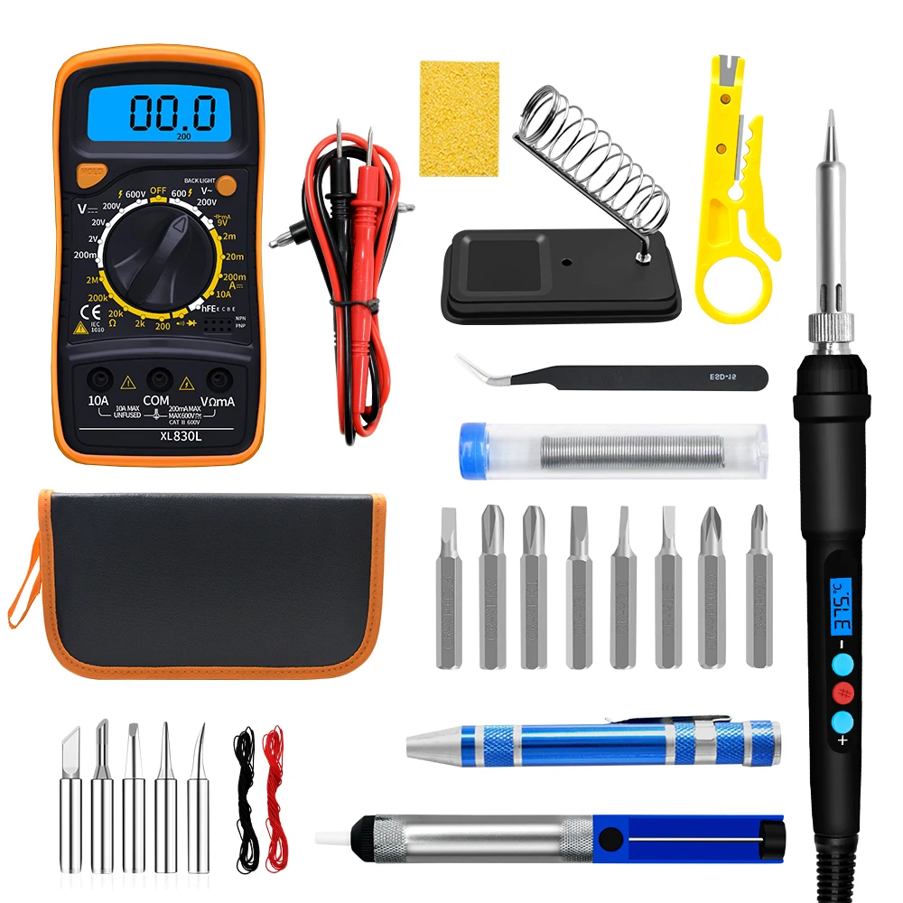 60W Soldering Iron and Digital Multimeter for Repairing 19-in-1 Electronic Soldering Measuring Desoldering Tools Kit