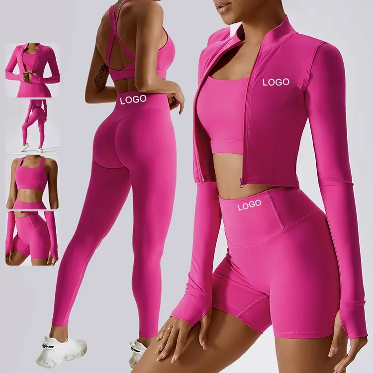 Yoga Wear Factory Wholesale Fitness Clothing Women Gym Clothes Kit Sweat Suit Butt Lift Women Long Sleeve 4 Piece Yoga Sets