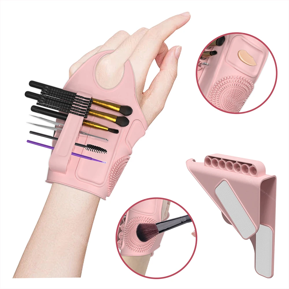 2024 New Product Multifunction 4-in-1 Silicone Makeup Palette Glove Makeup Foundation Mixing Tray with Makeup Brush Holder