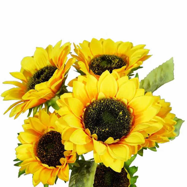  Faux Plants 10 Heads Bunch Silk Long Artificial Sunflowers Bouquet for Home Offce Wedding
