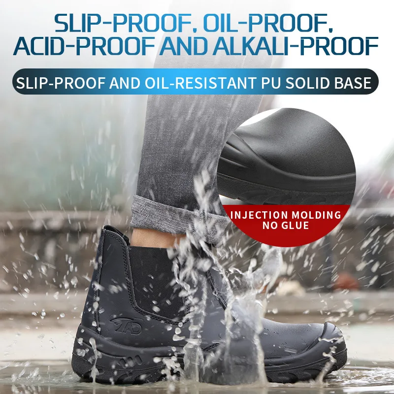 Black waterproof lightweight Leather safety boots comfy steel toe safety welding shoes for welder